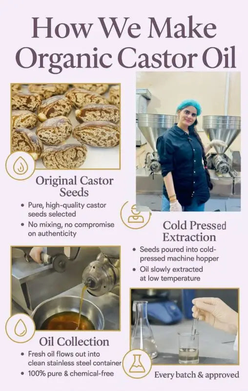 Advanced cold-pressed technology for pure castor oil extraction by Champi Oil.