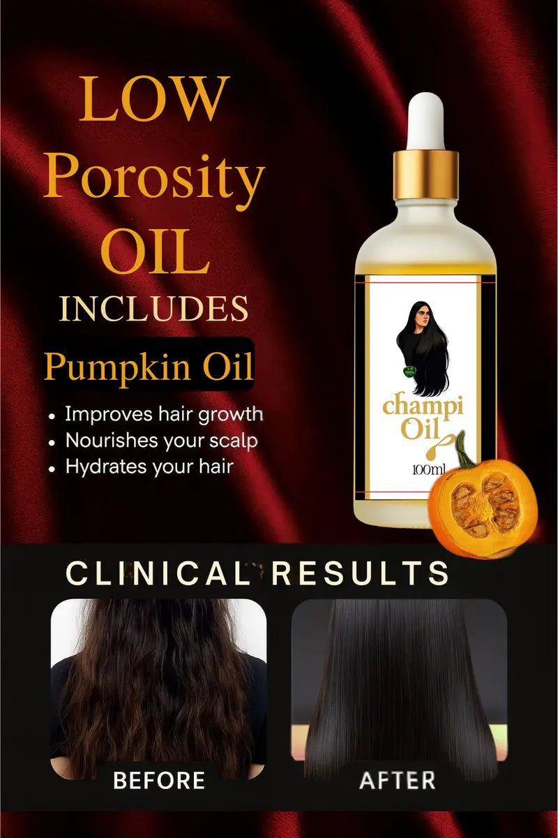 Clinical results of pumpkin seed oil for low porosity hair by Champi Oil.