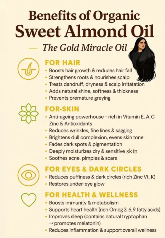 Top benefits of pure sweet almond oil for hair health and growth from Champi Oil.