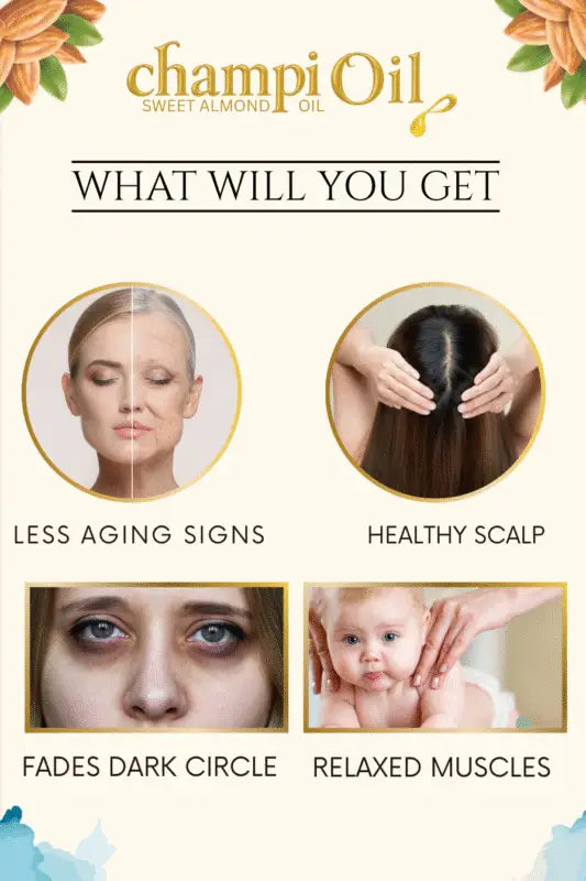 Complete skin care and glowing benefits of organic almond oil from Champi Oil.